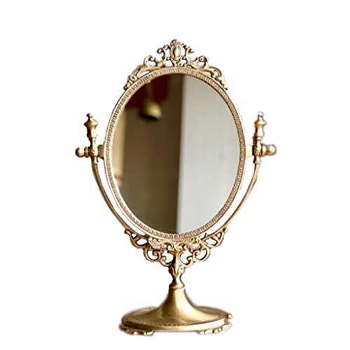 European Style Retro Brass Handle Mirrors Desktop Dressing Mirrors Desktop Makeup Mirrors Gift