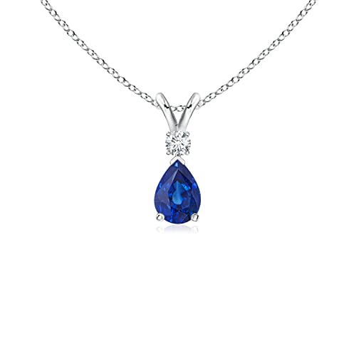 Angara Natural Blue Sapphire Teardrop Pendant Necklace in Sterling Silver/14K Solid Gold/Platinum for Women, Girls with 18