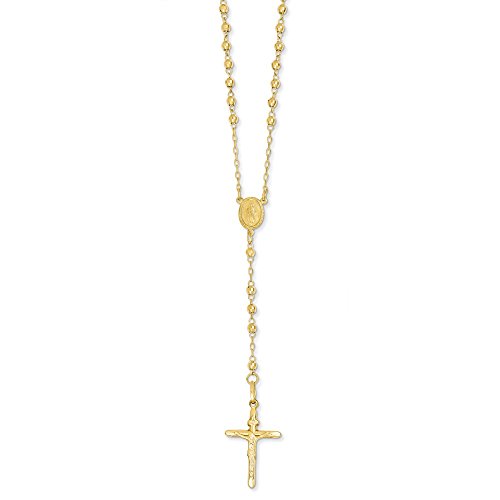 Sonia Jewels 14k Yellow Gold Diamond-cut 3mm Beaded Rosary Necklace Chain - with Secure Lobster Lock Clasp 24