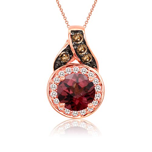 1/8 Carat White and Chocolate Diamond with 1 Carat Gemstone Halo Pendant Necklace for Women in 14k Gold (H-I/Fancy Brown, SI1-SI2, cttw) on 18 Inch Chain with Spring Ring Clasp by LeVian