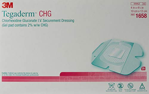 3M™ Tegaderm™ CHG Chlorhexidine Gluconate I.V. Securement Dressing 1658, 25/Carton 4 Cartons/Case