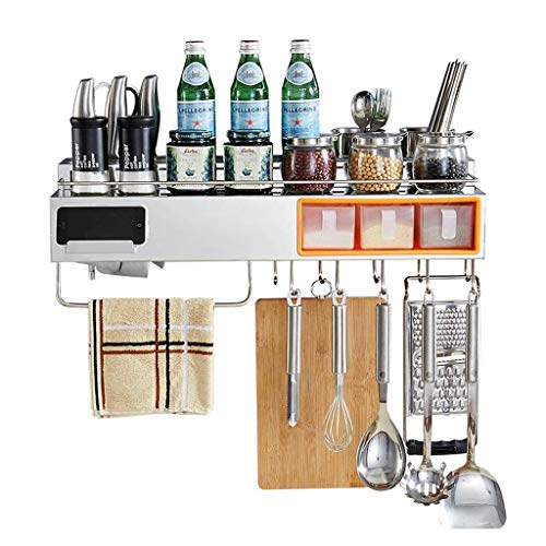 WHLMYH Modern Stainless Steel Kitchen Shelf,Kitchen Shelf Racks Home Stainless Steel Kitchen Shelf Wall Mounted Punch Free Kitchenware Pendant Spice Jar Tool Supplies Storage Rack Multi Functional De