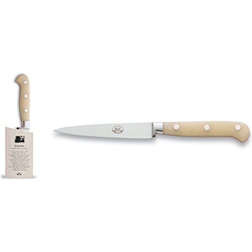 Coltellerie Berti Insieme Straight Paring Knife w/ Magnetized Wood Block | Ivory Lucite Handle