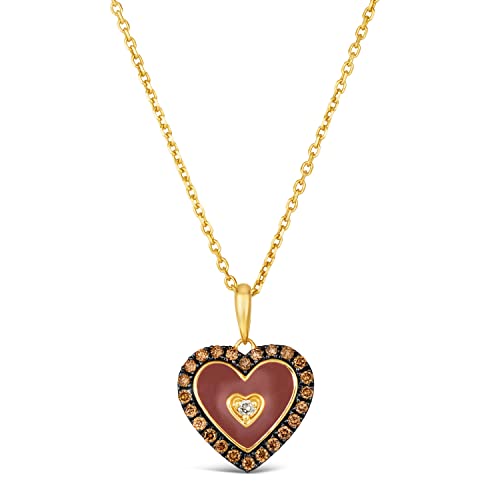 White and Chocolate Diamond with Gemstone Heart Pendant Necklace for Women in 14k Gold (Fancy Brown/H-I, VS2-SI2, cttw) on 18 or 20 Inch Long Chain with Lobster Claw Clasp by LeVian