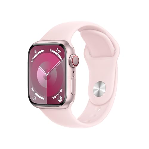 Apple Watch Series 9 [GPS + Cellular 41mm] Smartwatch with Pink Aluminum Case with Pink Sport Band M/L. Fitness Tracker, ECG Apps, Always-On Retina Display