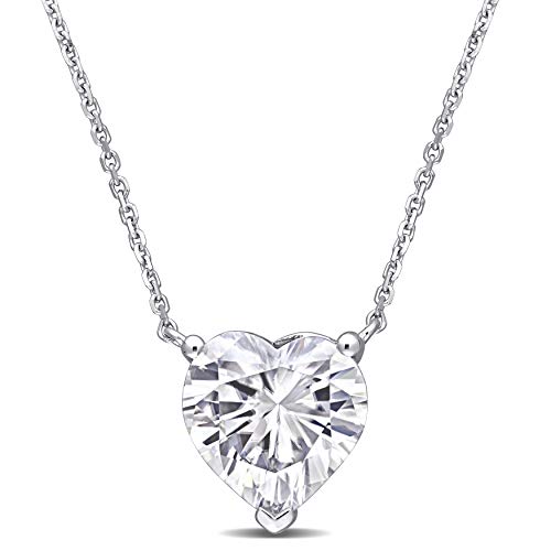 Abbie+Cleo White Moissanite Gemstone - Solitaire, Halo or Double Halo - Heart or Round Shape - Pendant in 10K or 14K White Gold, Chain 17in