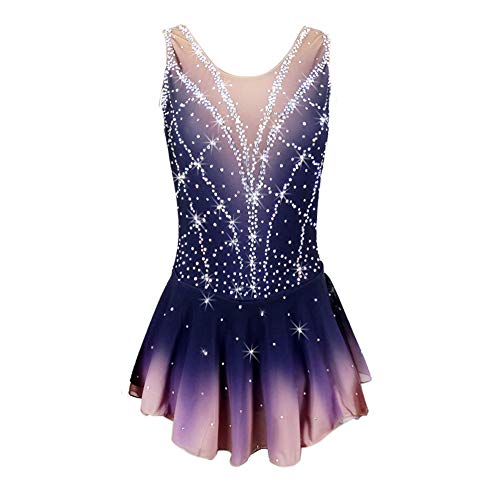 Ice Skating Dress Kids Girls Purple Ballet Dance Rhinestones Women Figure Skating