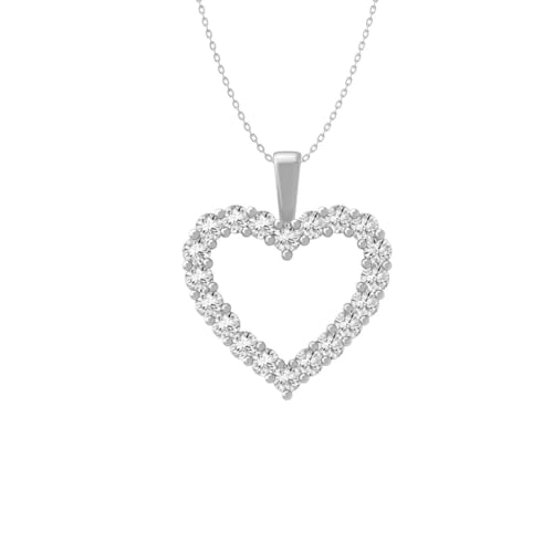 Privosa Fine Jewelry 1 to 3 Carat Lab Grown Diamond Classic Heart Pendant Necklace for Women I 14k White Gold Pendant I 16 to 18 Inch Adjustable Silver Chain (E-F, VS1, cttw) I Lobster Claw Clasp