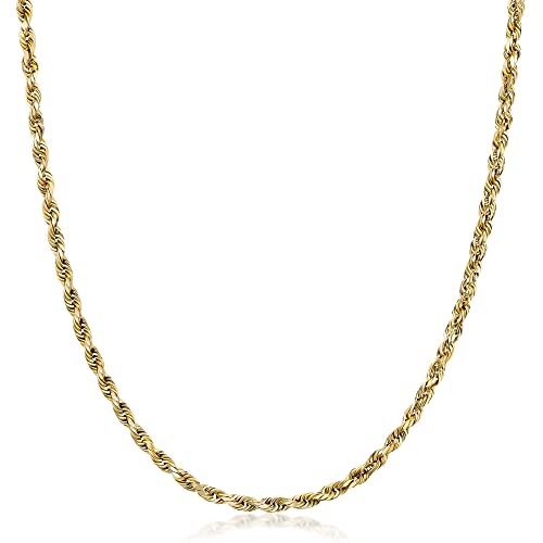 PORI JEWELERS 14K Yellow Gold 1.5MM, 2MM, 2.5MM, 3MM, 4MM, or 5MM Diamond Cut Rope Chain Necklace - Sizes 16