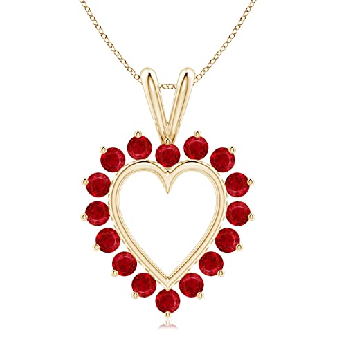 Angara Natural Ruby Heart Pendant Necklace with Diamond in 14K Solid Gold/Platinum for Women, Girls with 18