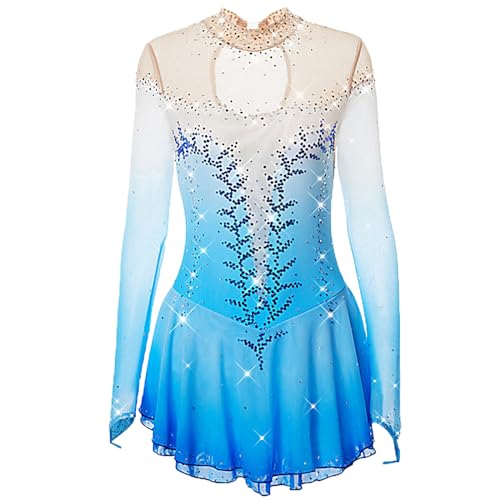 LIUHUO Ice Skating Dress Girls and Women Pink Handmade Figure Skating Professional Competition Costume Long Sleeved Dress