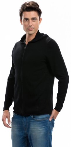 Citizen Cashmere Men's Hoodie - Pure Cashmere Full-Zip Sweatshirt No Pockets Long Sleeves Hand-Knitted