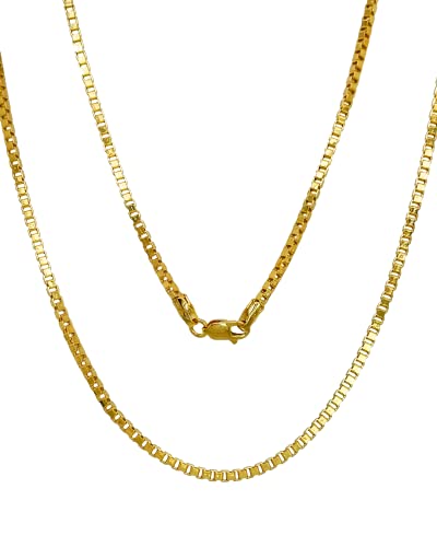 14K and 10K Real Gold Box Chain - 1mm 1.5mm 1.75mm 2.85mm Diamond Cut Gold Link Chain Necklace For Men - Dainty Yellow Gold Pendant Necklace For Women with Lobster Clasp 14