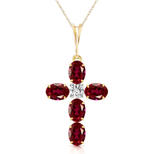 Galaxy Gold GG 14k Solid Yellow Gold Cross Necklace 1.75 ct Ruby Diamond