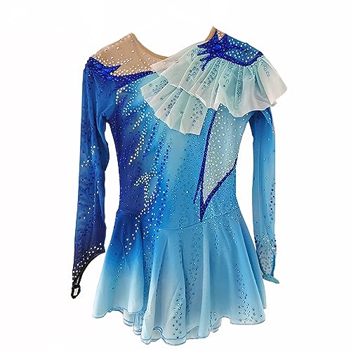 LIUHUO Figure Skating Skirt Blue Graded Hook Sleeve Children's Adult Competition Performance