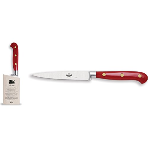 Coltellerie Berti Insieme Straight Paring Knife w/ Magnetized Wood Block | Red Lucite Handle