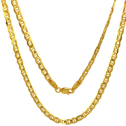 14K and 10K Real Gold Flat Mariner Chain - 2.4mm 3.05mm 3.85mm 4.65mm Diamond Cut Anchor Link Chain Necklace For Men - Dainty Yellow Gold Pendant Necklace For Women with Lobster Clasp 14