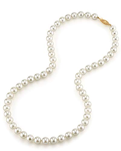The Pearl Source White Akoya Japanese Pearl Necklace for Women - 14k Gold Pearl Strand Necklace | 18in Long Pearl Necklace with Genuine Cultured Pearls, 6.0mm-10.0mm