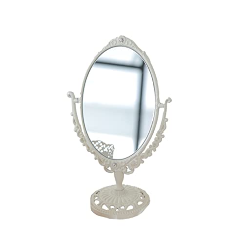 Retro Decorative Colorless Dressing Table Metal Double Sided Table Mirrors Copper European Style Makeup Mirrors (Color : D, Size : 19 * 34cm)