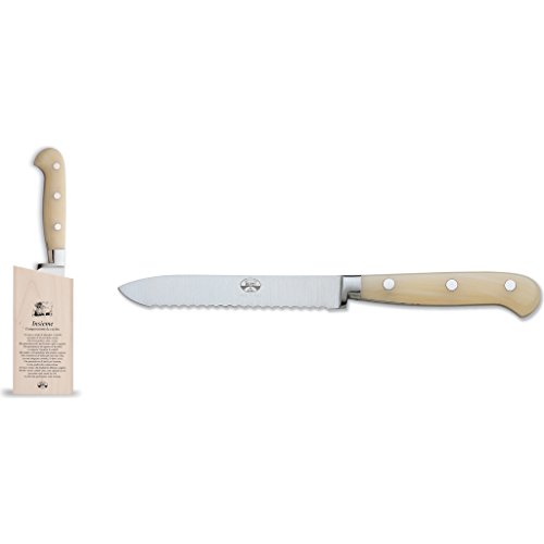 Coltellerie Berti Insieme Tomato Knife w/Magnetized Wood Block | Ivory Lucite Handle