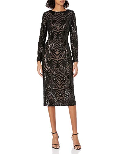 Dress the Population Women's Emery Long Sleeve Stretch Sequin Midi Sheath