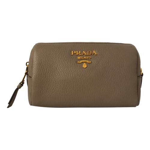 Prada Vitello Daino Leather Argilla Grey Leather Clutch 1ND004