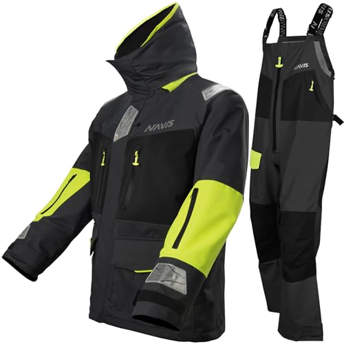 NAVIS MARINE Men's Sailing Jacket & Bib Pants - Ocean PRO 3-Layer Shell, Waterproof, Breathable, Durable Combo Set