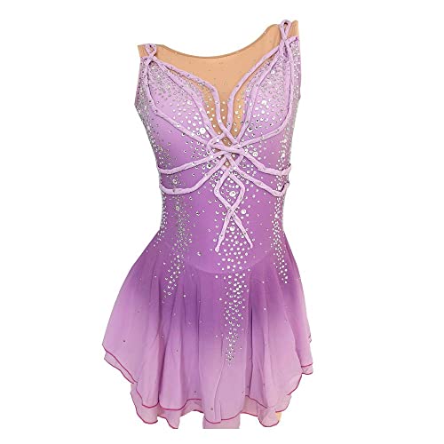 Figure Skating Dress Purple Gradient Sleeveless Mesh Dress with Diamonds for Girls Competition Performance
