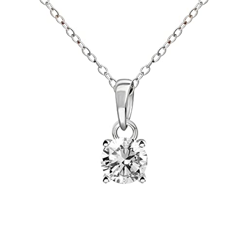 1/2 Carat | 14K White Gold | Natural Diamond Solitaire Pendant Necklace With Gold Chain | H-I Color, I2-I3 Clarity Tanache