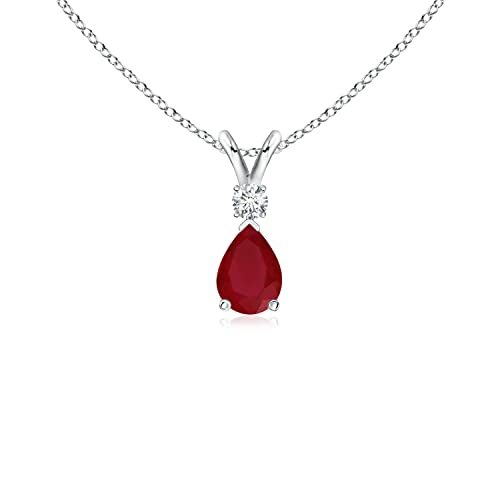 Angara 14K White Gold Natural Ruby Diamond Teardrop Pendant Necklace With 18