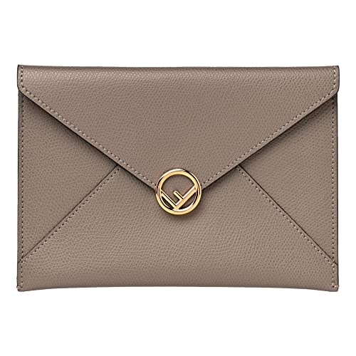 FENDI F is Gray Pebbled Leather Flat Pouch Large 8N0152