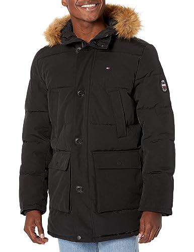 Tommy Hilfiger Men's Arctic Cloth Heavyweight Performance Parka Down Alternative Fur Lined Hood Outerwear Coat