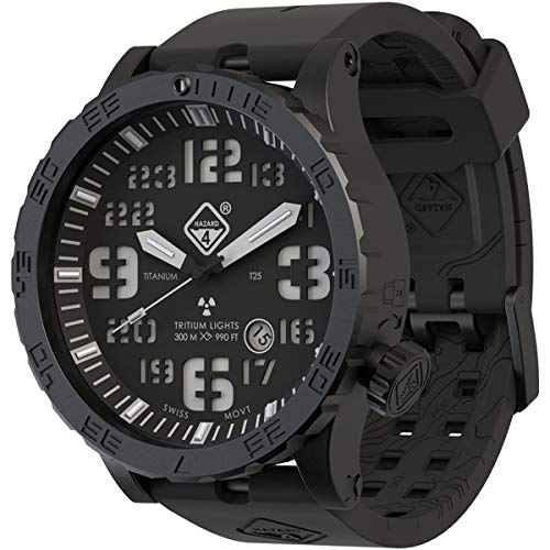 HAZARD 4 Heavy Water Diver(TM) Titanium Tritium Dive-Watch (R): Black PVD, BLK Dial/WHT Graphics - GGYG