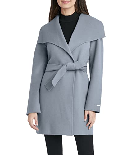 TAHARI Women's Lightweight Wool Wrap Coat with Tie Belt