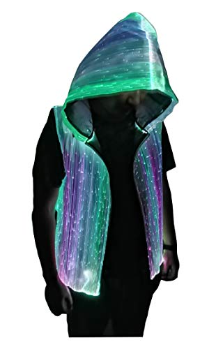 Men's LED Light up Pullover Hoodies Full Zip Hooded Sleeveless Tank Top-Multicolor,App Control,Smart Wear