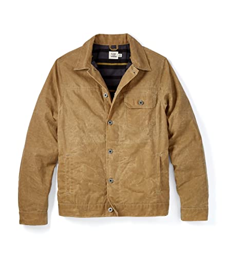 Huckberry Flint and Tinder Men's Flannel-Lined Waxed Trucker Jacket, Water & Weather Resistant
