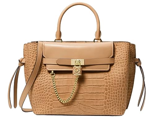 Michael Michael Kors Hamilton Legacy Lg Belted Satchel Embossed Leather Camel