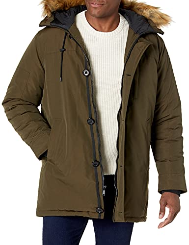 GUESS Men's Heavyweight Hooded Parka Jacket With Removable Faux Fur Trim