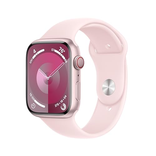 Apple Watch Series 9 [GPS + Cellular 45mm] Smartwatch with Pink Aluminum Case with Pink Sport Band M/L. Fitness Tracker, ECG Apps, Always-On Retina Display