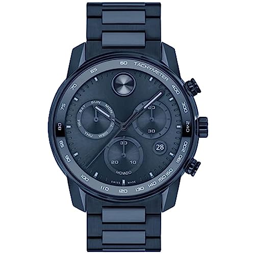 Movado Men's Bold Verso Blue Ion-Plated Stainless Steel Case and Bracelet with Tachymeter Scale Swiss Quartz Watch,Blue (Model:3600868)