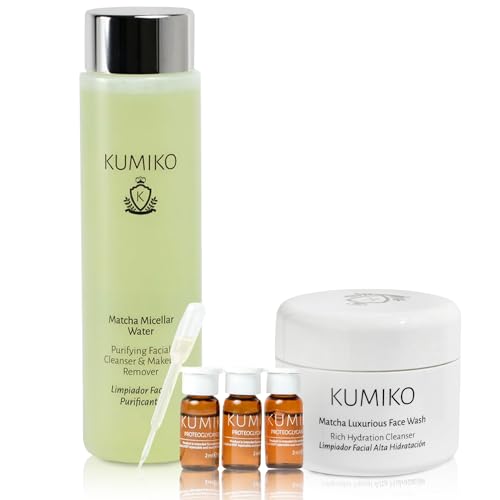 KUMIKO Matcha Skincare Trio: Ultimate Age-Defying Ampoule, Hydrating Micellar Cleanser, and Daily Face Wash - Revitalize, Cleanse, and Hydrate for Radiant Skin