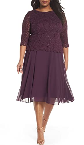 Alex Evenings Women's Plus Size Tea Length Lace Mock Dress
