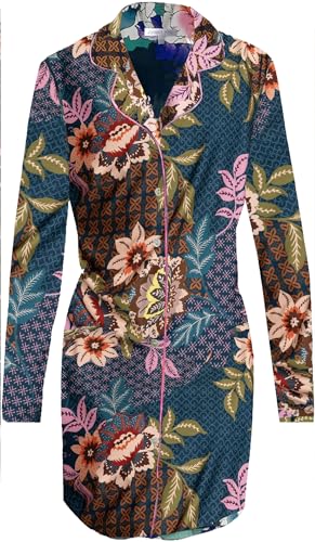 Johnny Was Women's Delfino Floral Long Sleeve Button Down Sleep Night Shirt Loungewear