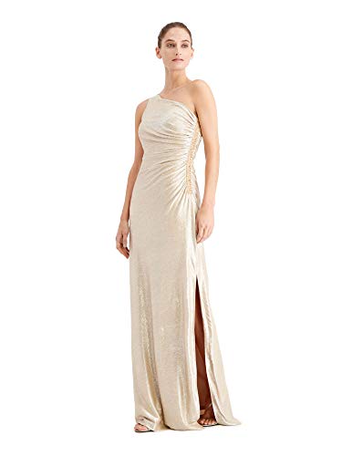 Calvin Klein One-Shoulder Gown with Side Ruching and Beaded Detail – Women’s Formal Dresses for Special Occasions
