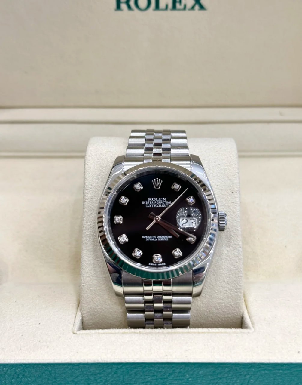 #Rolex New Datejust 116234 Men's Black Dial Diamond Scale 3135 Movement Diameter 36