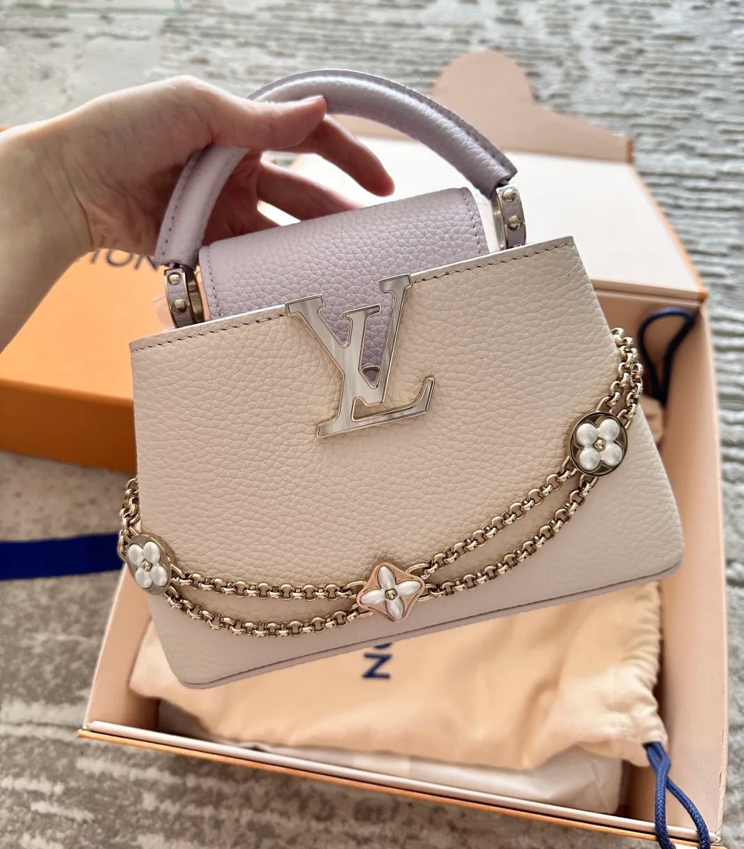 #Louis Vuitton/LV women's bag CAPUCINES mini chain floral decoration handbag shoulder crossbody bag M15117